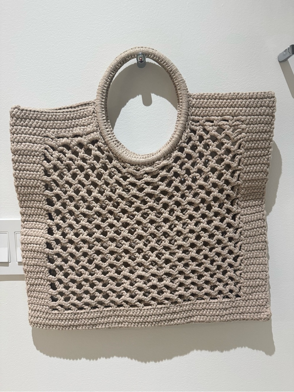 Neutral Beige Crochet Tote with Round Handles - Picture 2 of 4
